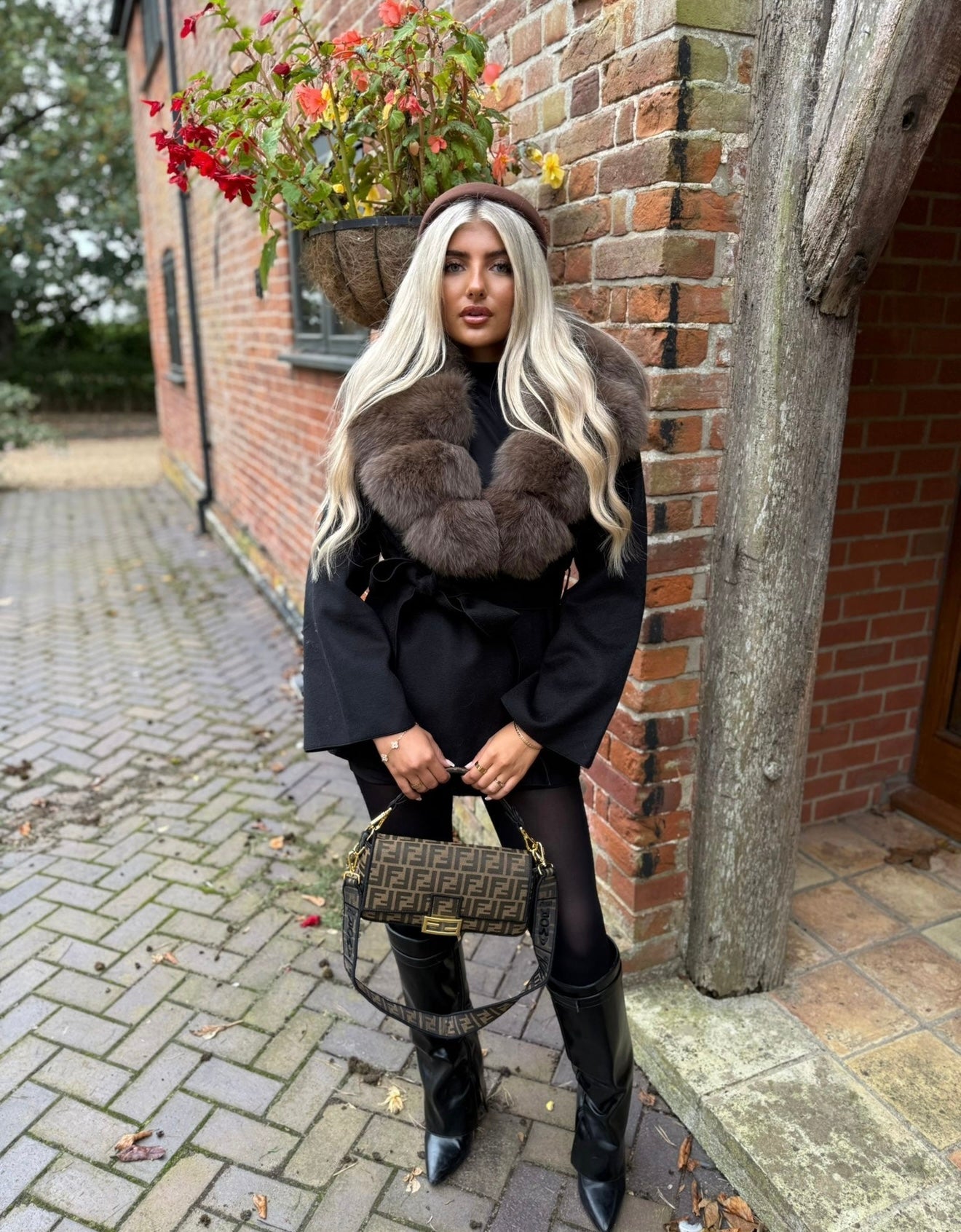 Black & Brown Cashmere Fox Fur Coat