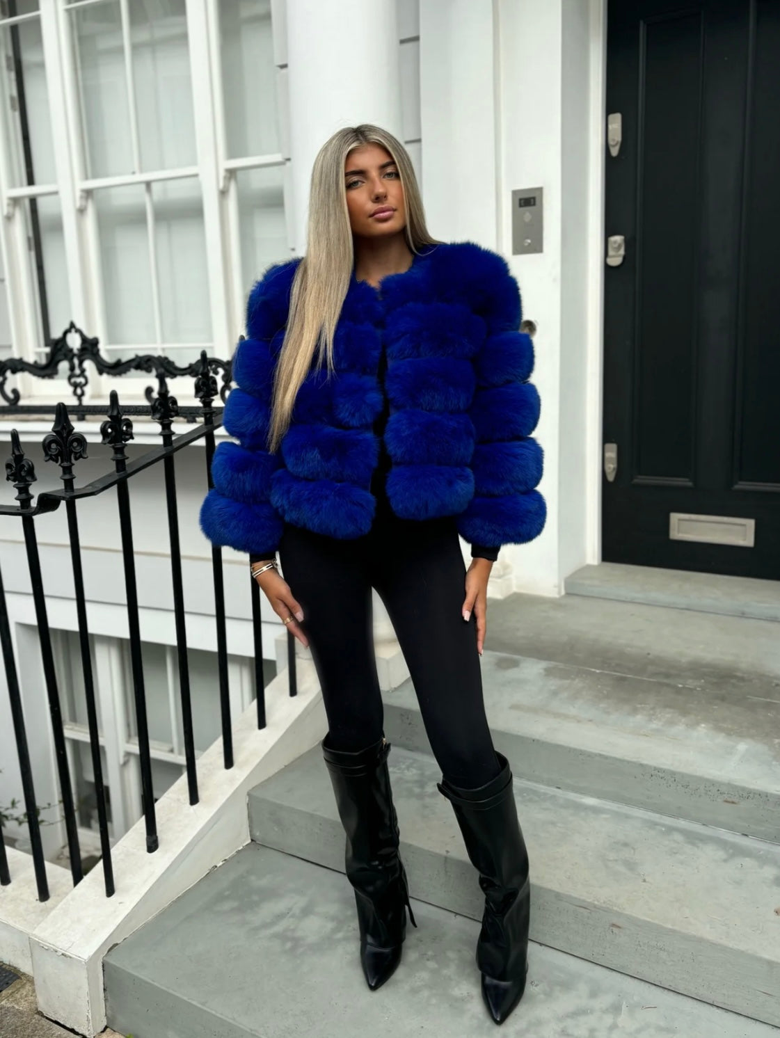 Premium Royal blue Fox fur coat in stock