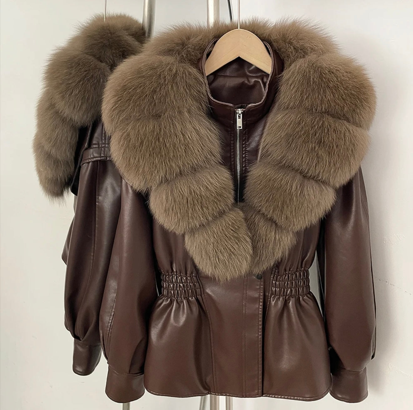 Coffee fox fur jacket