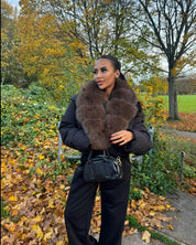 Black & brown fox fur cropped coat