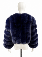 Navy Blue Vertical Fox Fur Coat