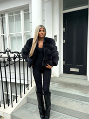 Premium Dark grey fox fur coat