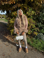 Beige fox fur knitted cardigan