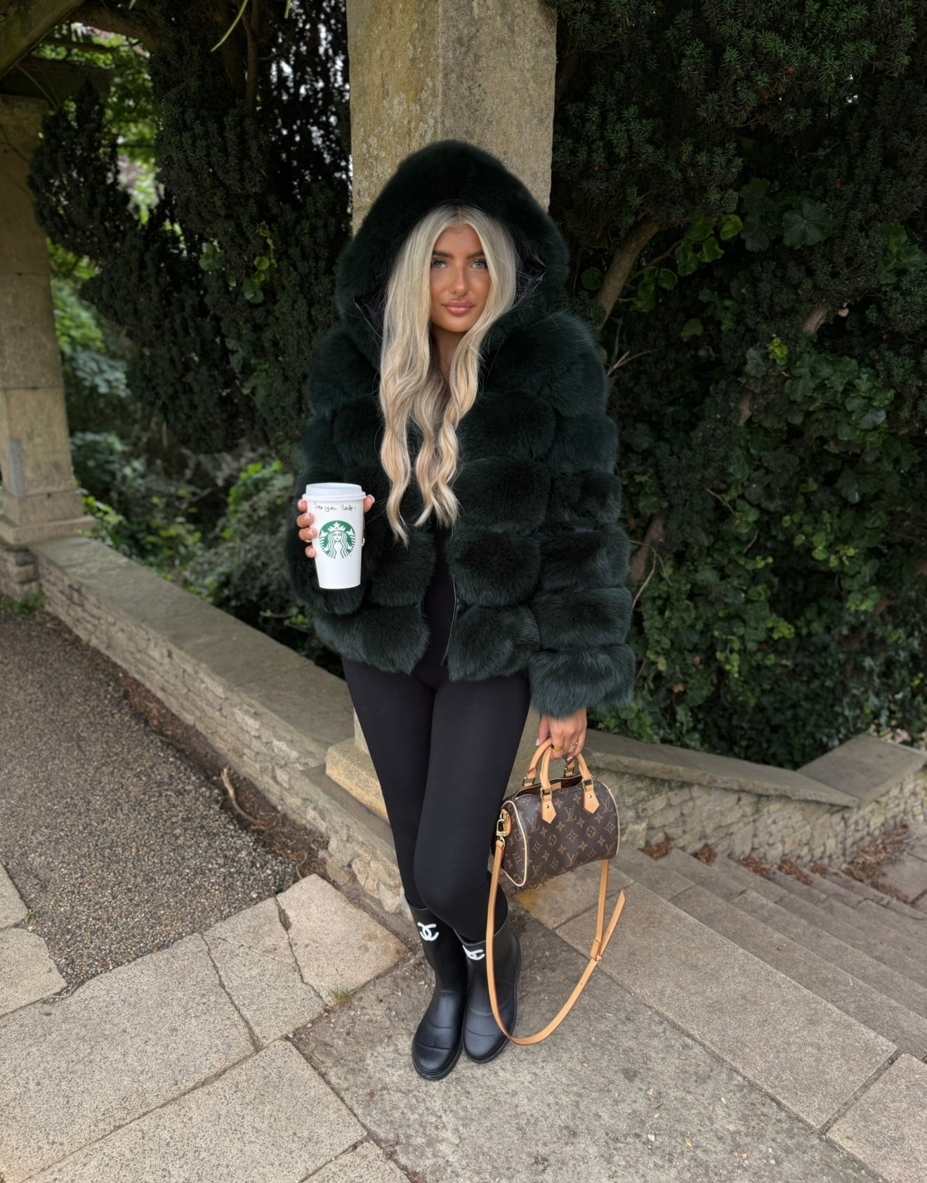 Premium Khaki fox fur hooded coat