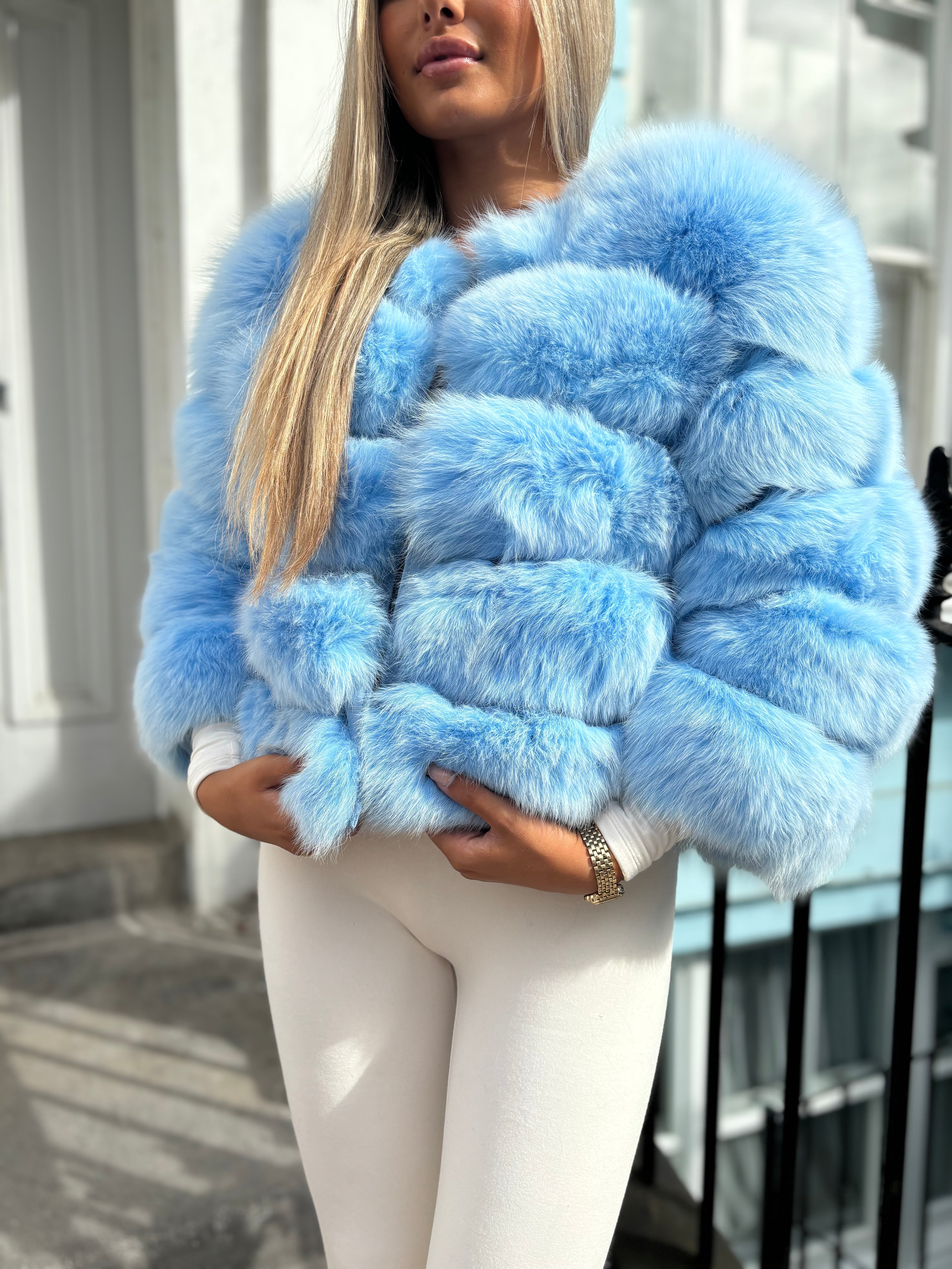 Premium Baby blue fox fur coat