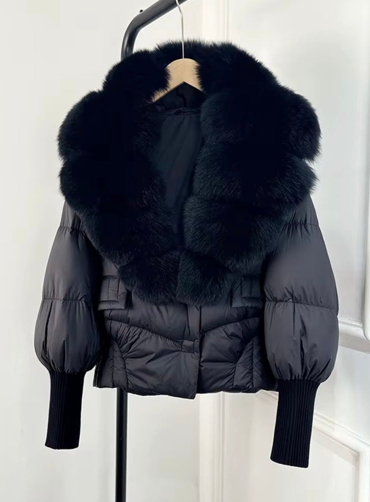 Black fox fur puffer coat