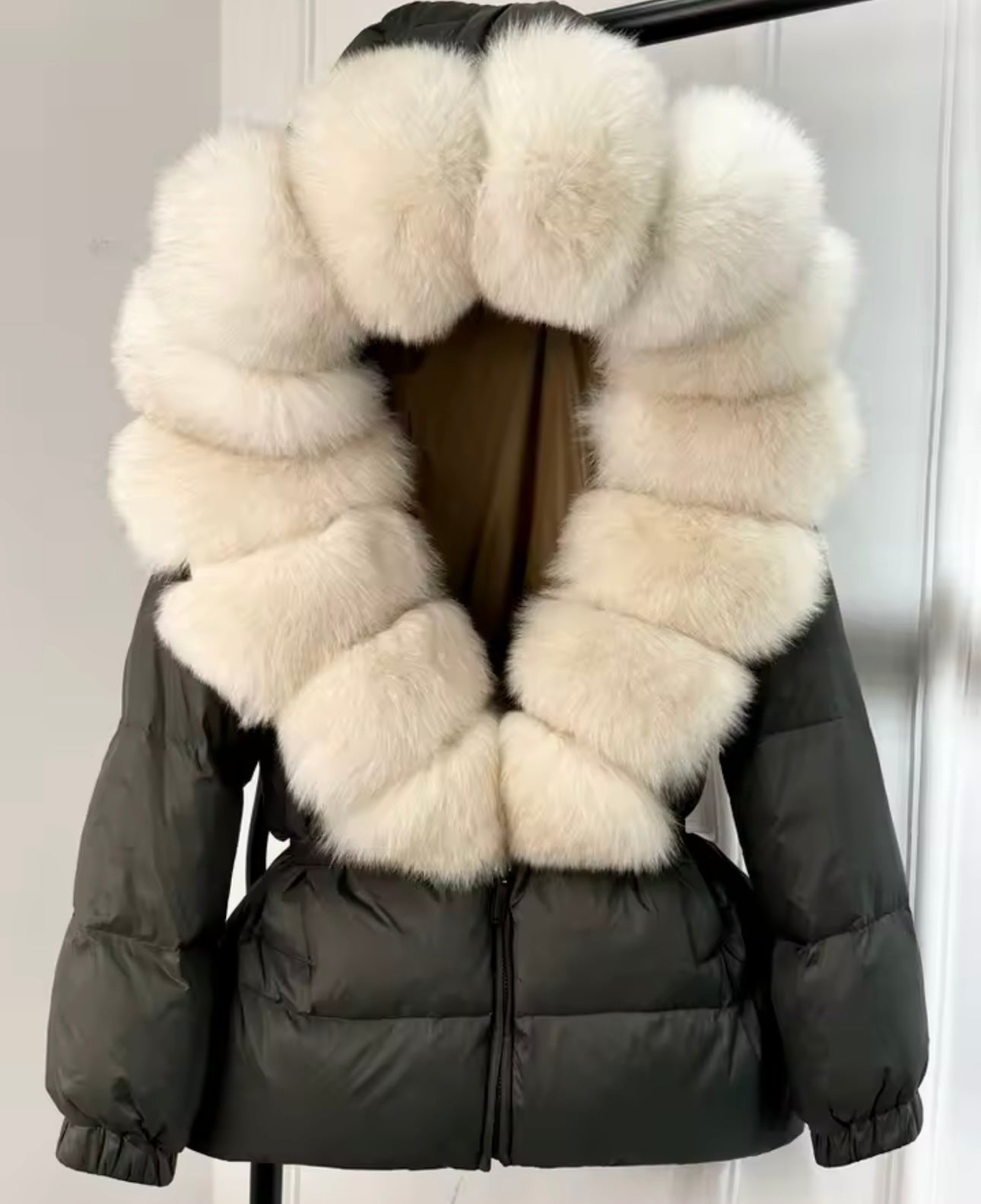 Dark grey & fox fur coat