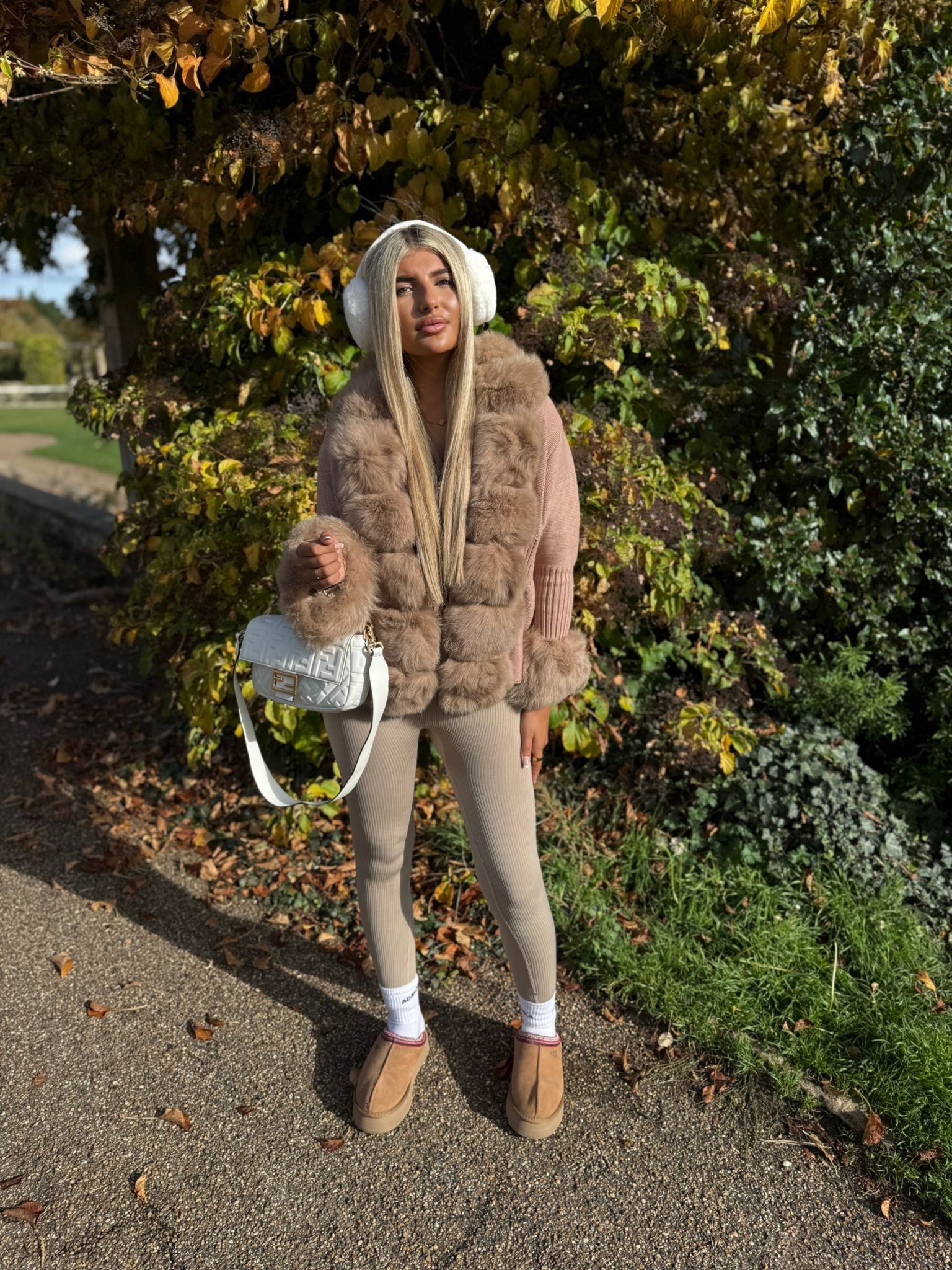 Beige fox fur knitted cardigan