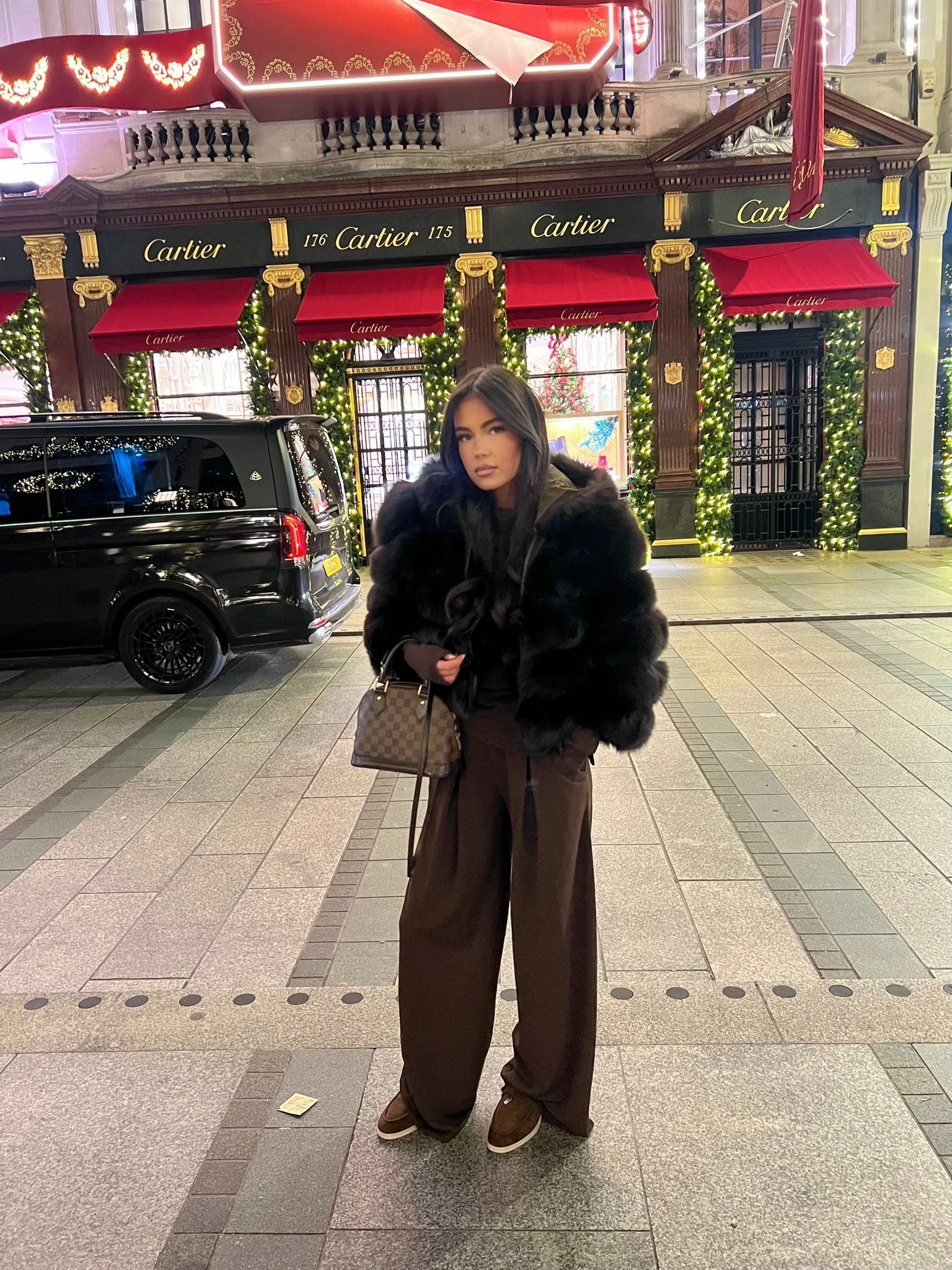 Chocolate brown fox fur hooded coat