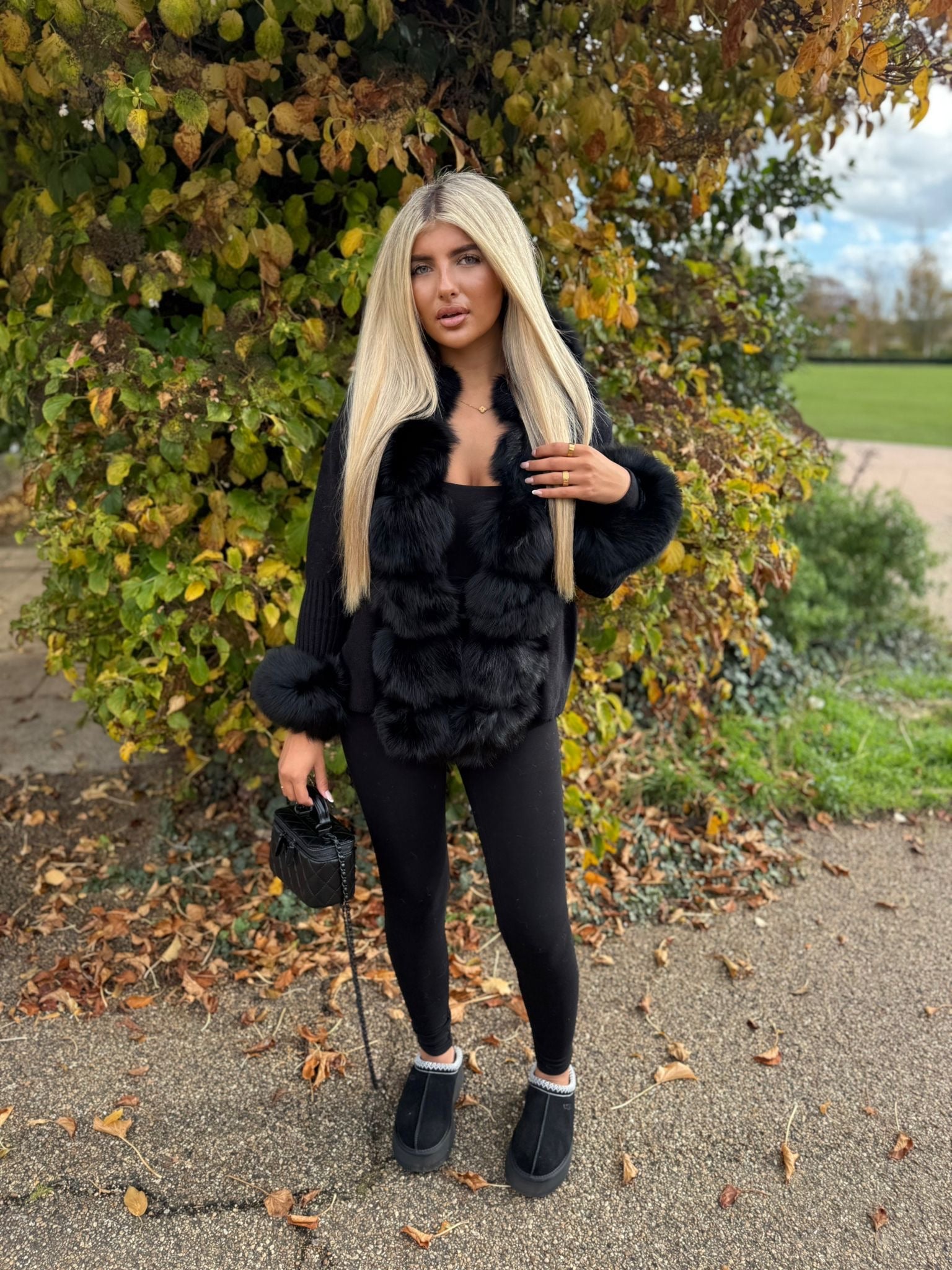 Black fox fur knitted cardigan