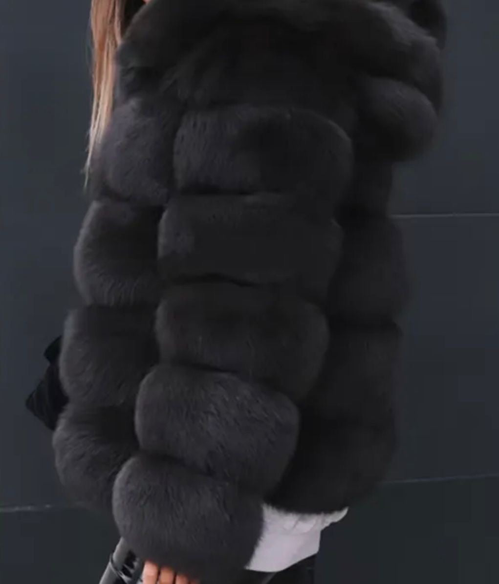 Premium Khaki fox fur hooded coat