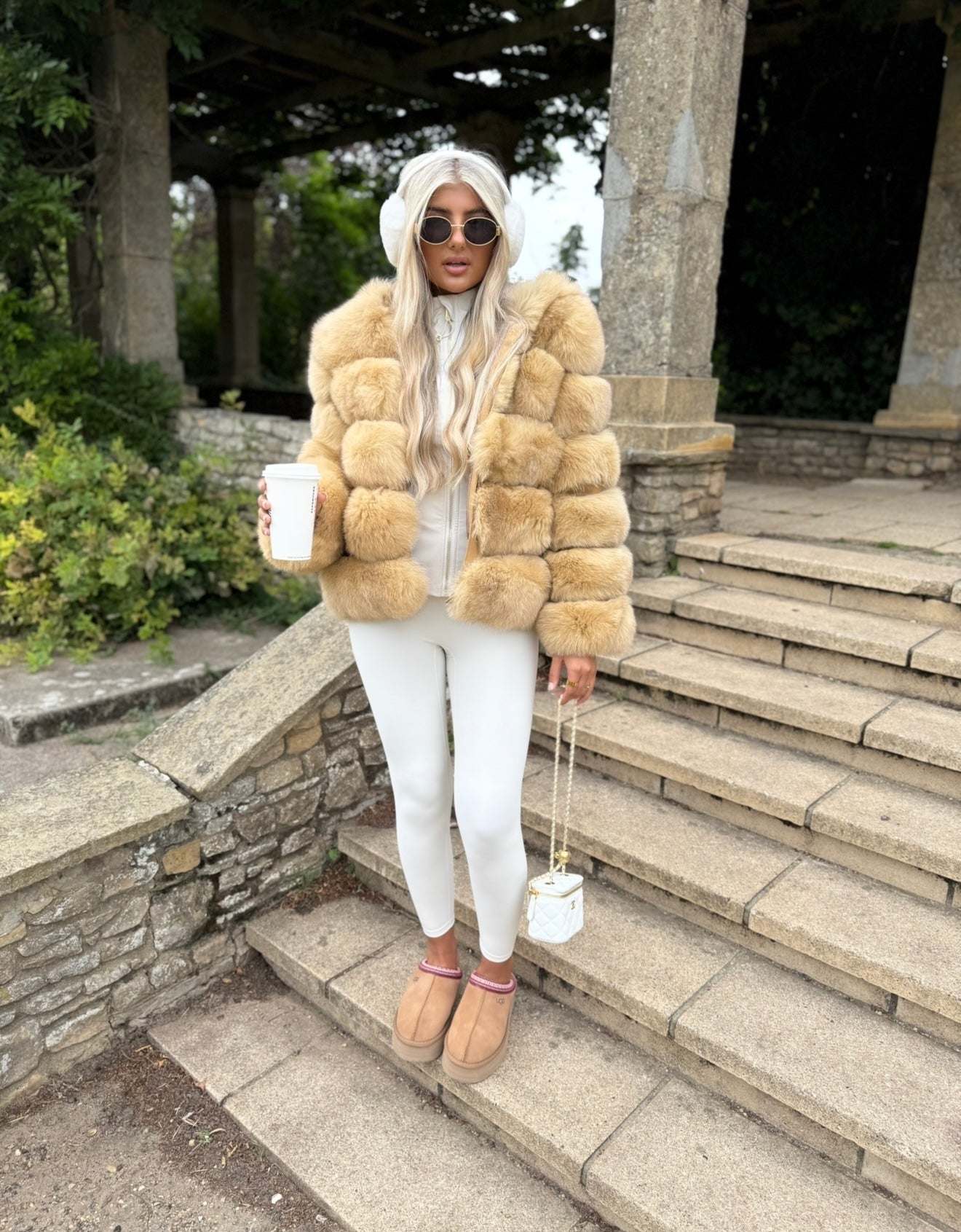 Premium Caramel Brown Fox fur hooded coat