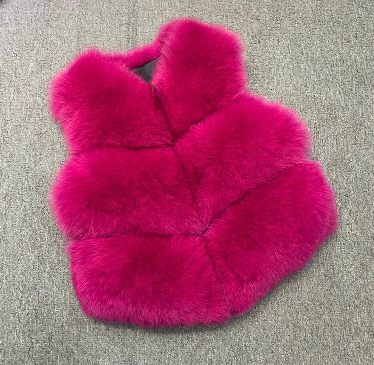Premium hot pink fox fur body warmer