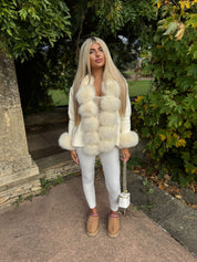 Cream fox fur knitted cardigan