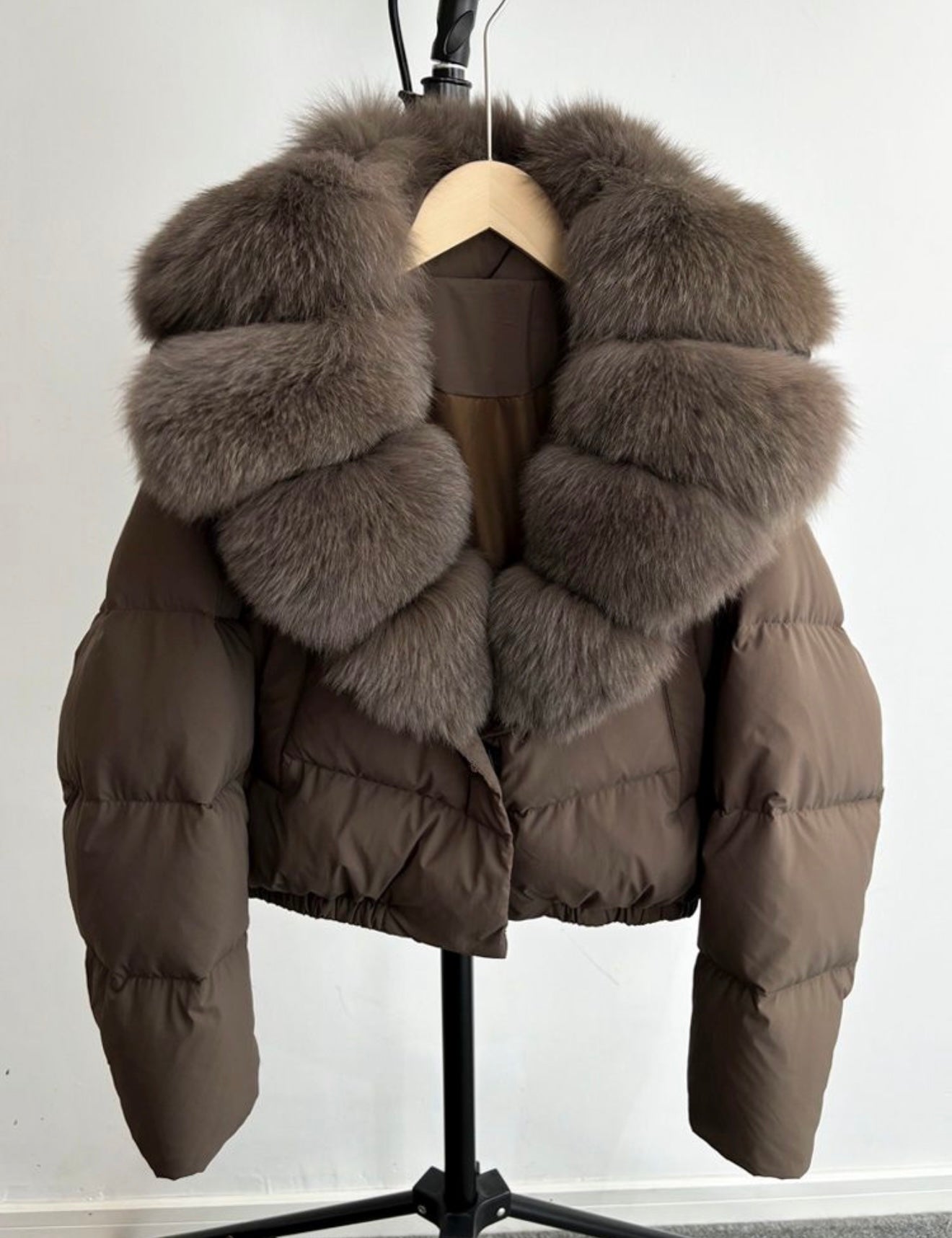 Chocolate fox fur cropped coat