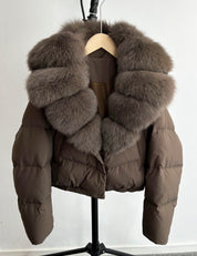 Chocolate fox fur cropped coat