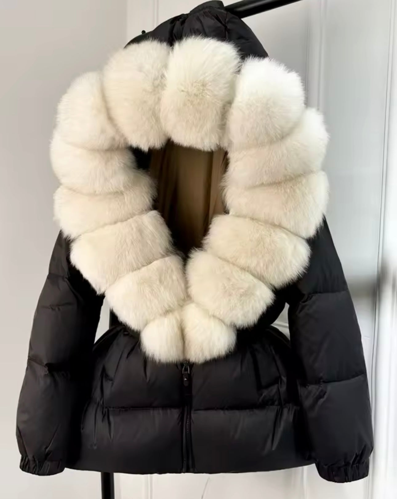 Black & white fox fur coat