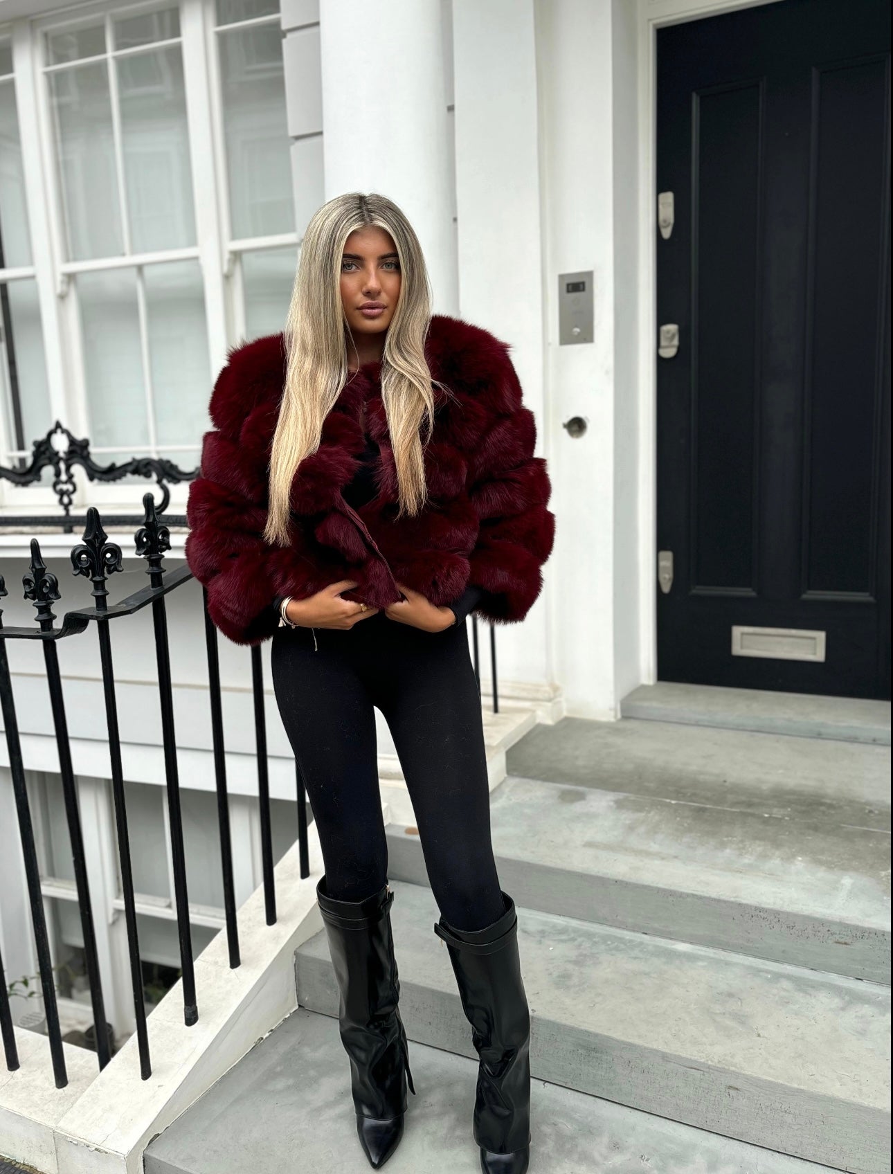 Premium Burgandy red fox fur coat
