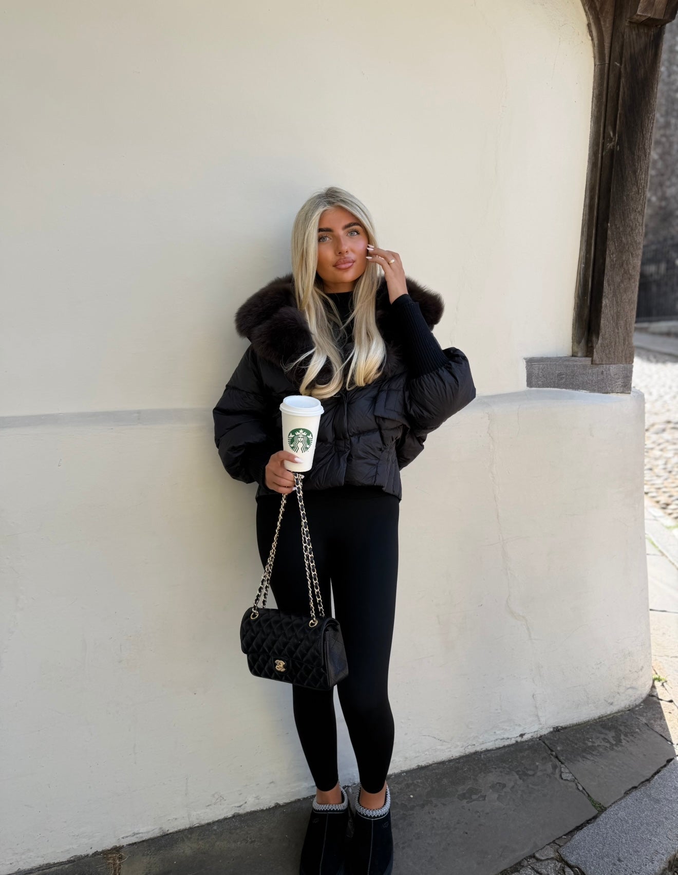 Black & Dark Chocolate Fox Fur Puffer