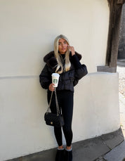 Black & Dark Chocolate Fox Fur Puffer