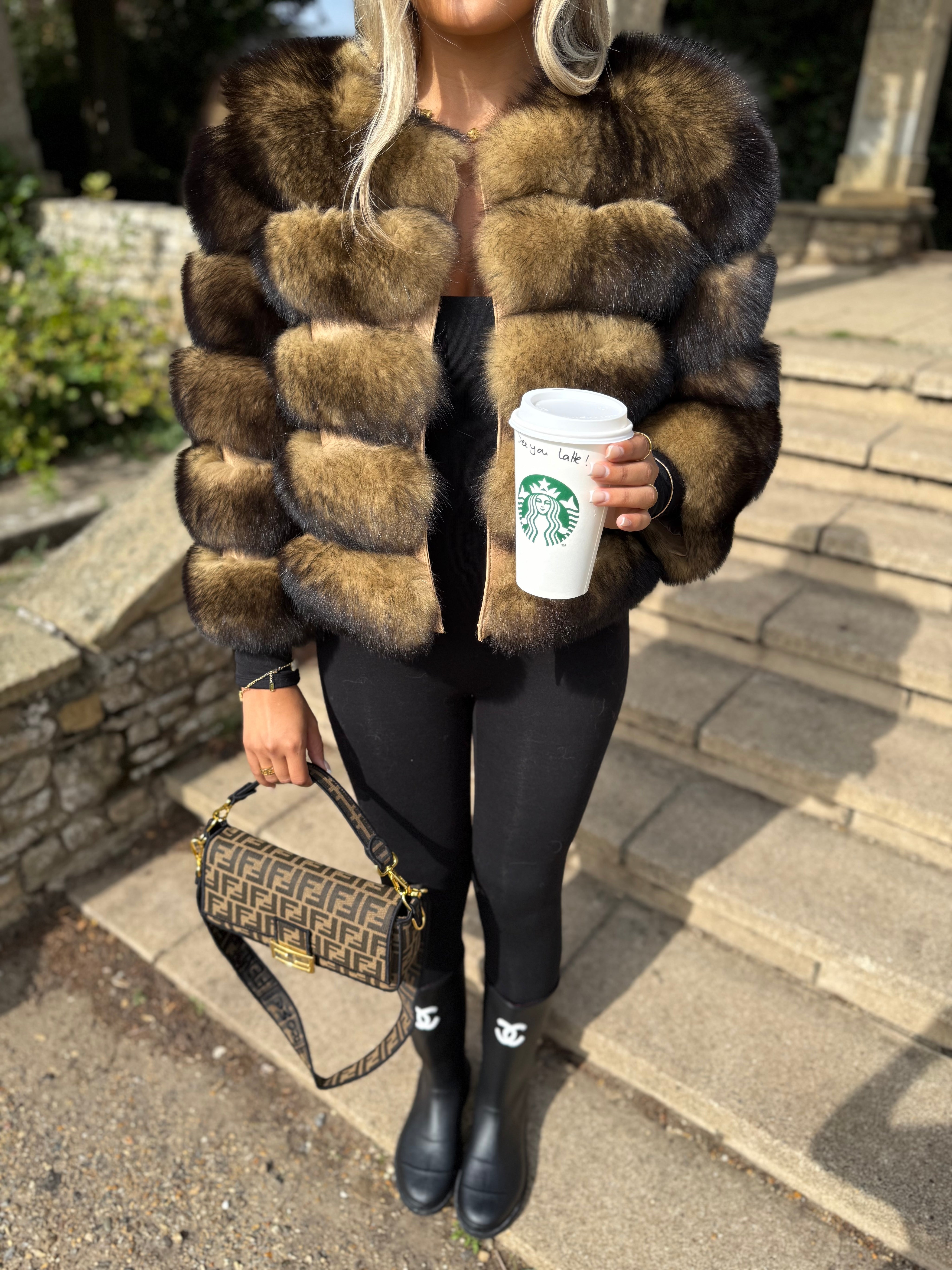 Premium Mixed Brown Fox Fur Coat