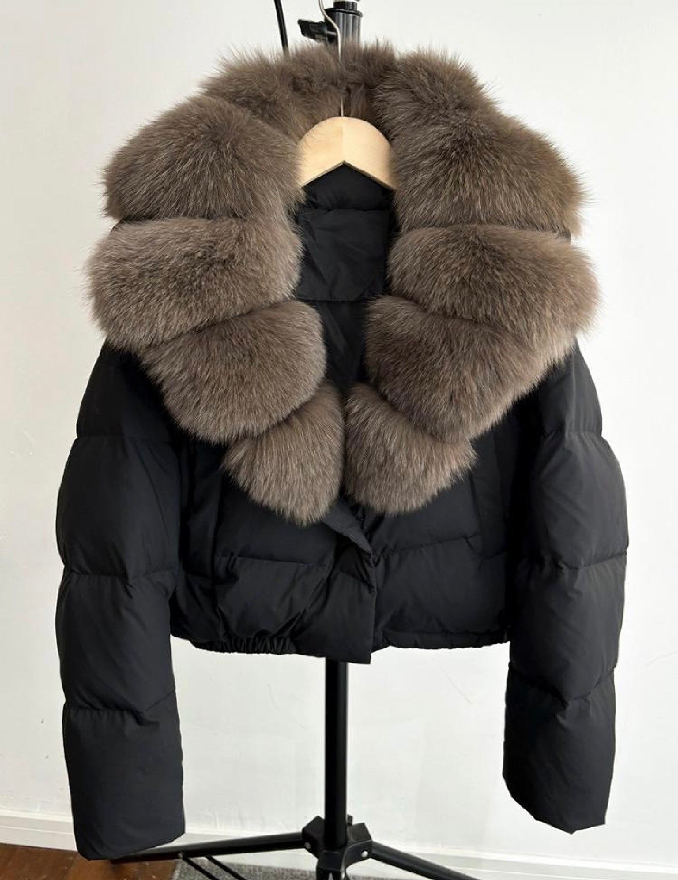 Black & brown fox fur cropped coat