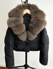 Black & brown fox fur cropped coat