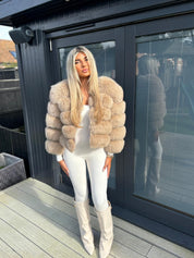 Premium Mocha cropped fox fur coat