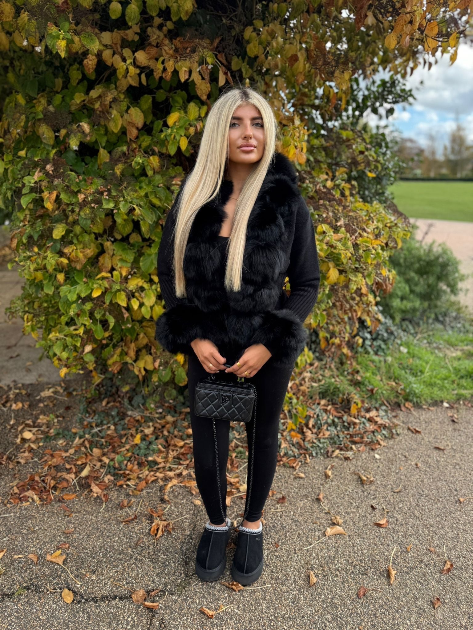 Black fox fur knitted cardigan