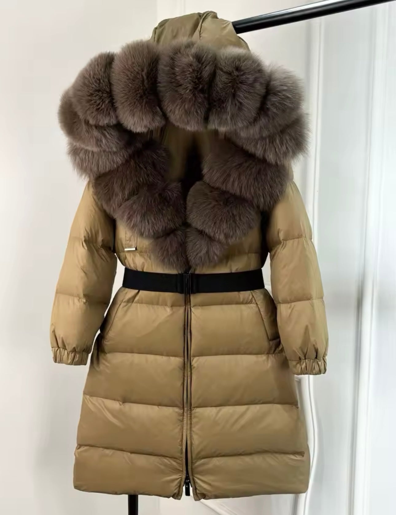 Olive & brown fox fur coat