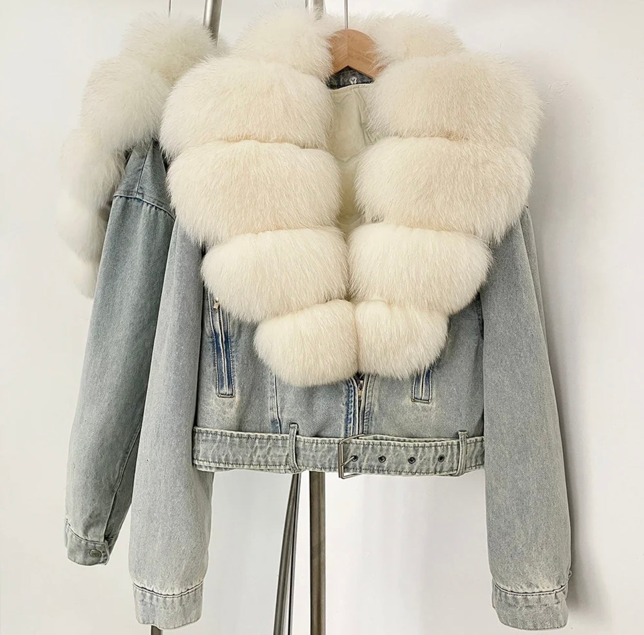 Winter White Fox Denim Puffer