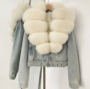Winter White Fox Denim Puffer