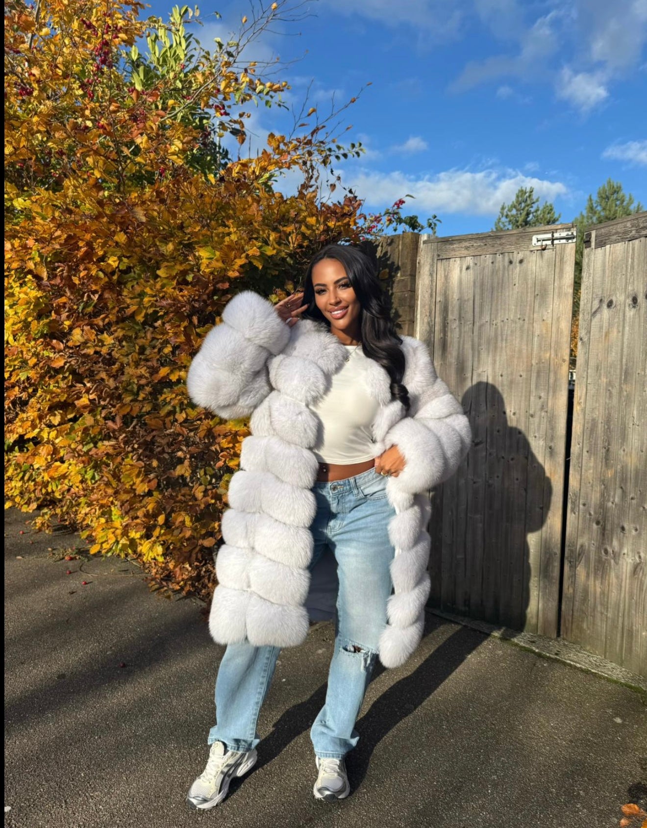 Premium winter white 8 Row fox Fur Coat