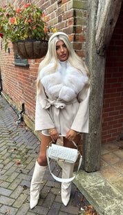 Cream Cashmere fox fur coat