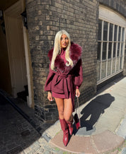 Burgandy Fox Fur Cashmere Coat