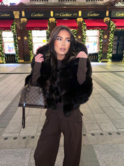 Chocolate brown fox fur hooded coat