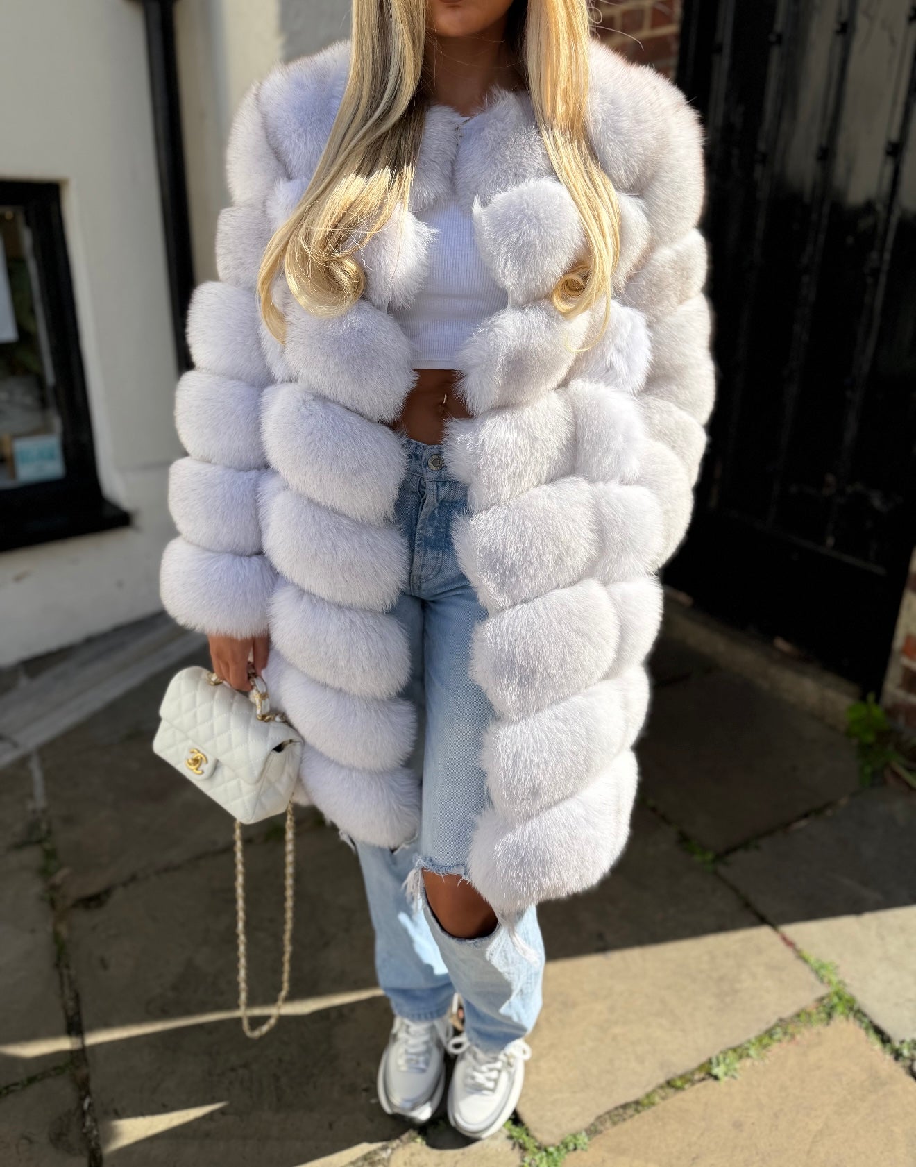 Winter white 8 Row fox Fur Coat