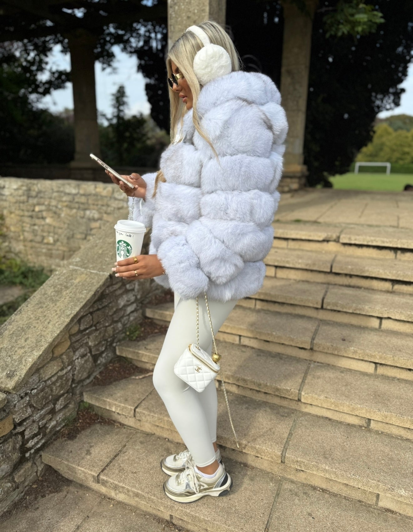 Premium Frost White Fox Fur Hooded Coat