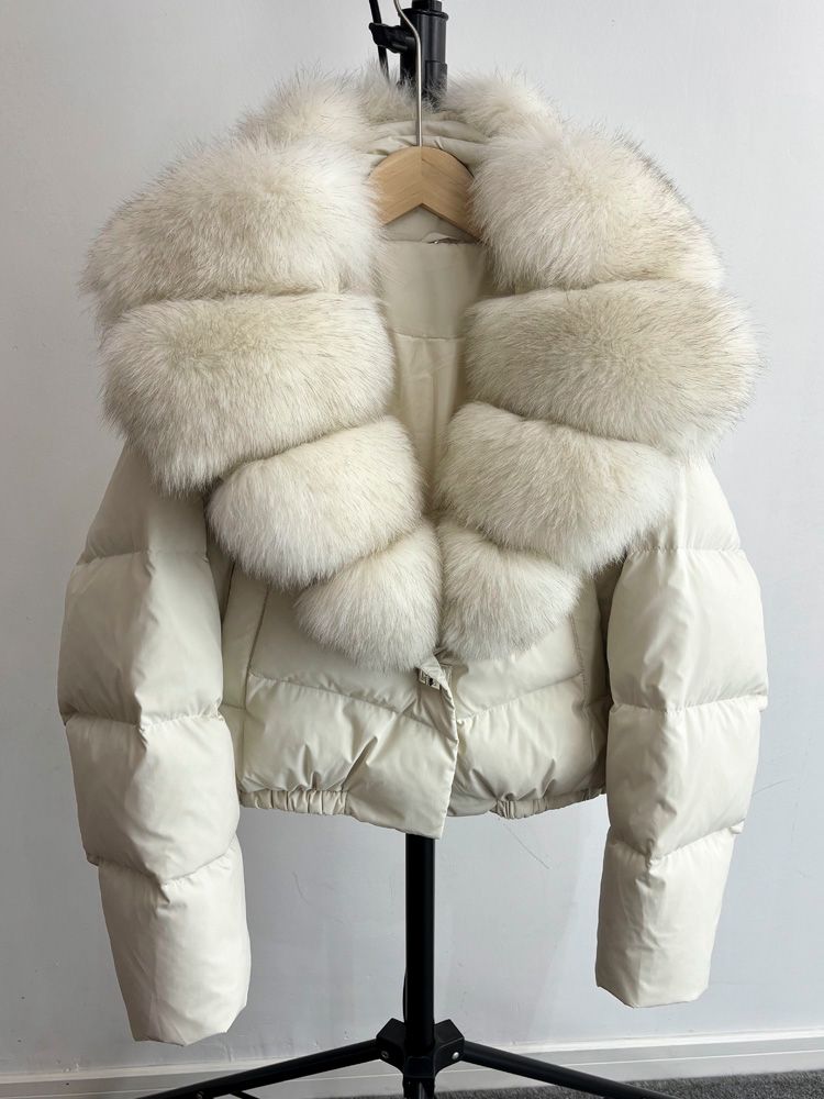 Cream fox fur cropped coat