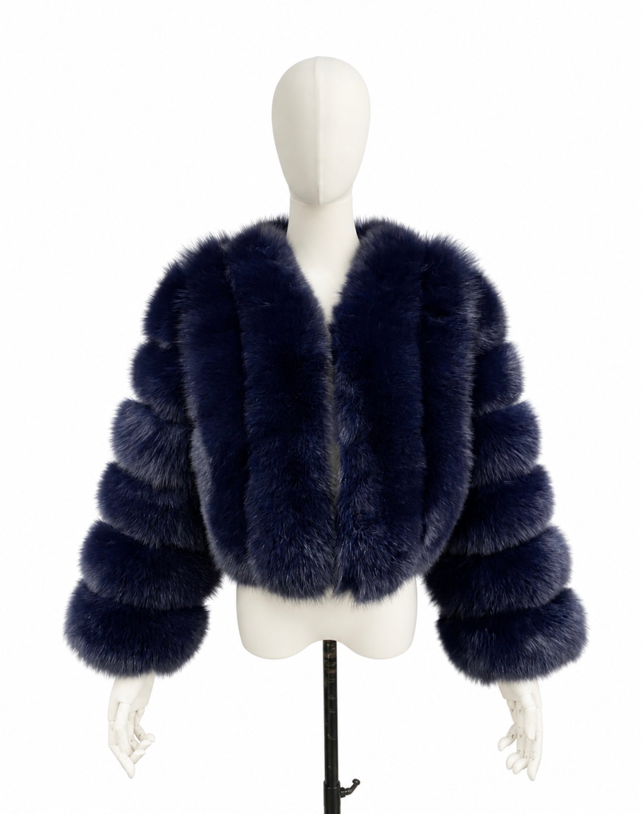 Navy Blue Vertical Fox Fur Coat