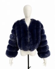 Navy Blue Vertical Fox Fur Coat